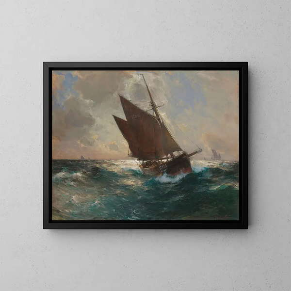 De boot van Lowestoft voor de kust van Cornwall - Franz Müller-Gossen — ingelijst kunstwerk aan de muur