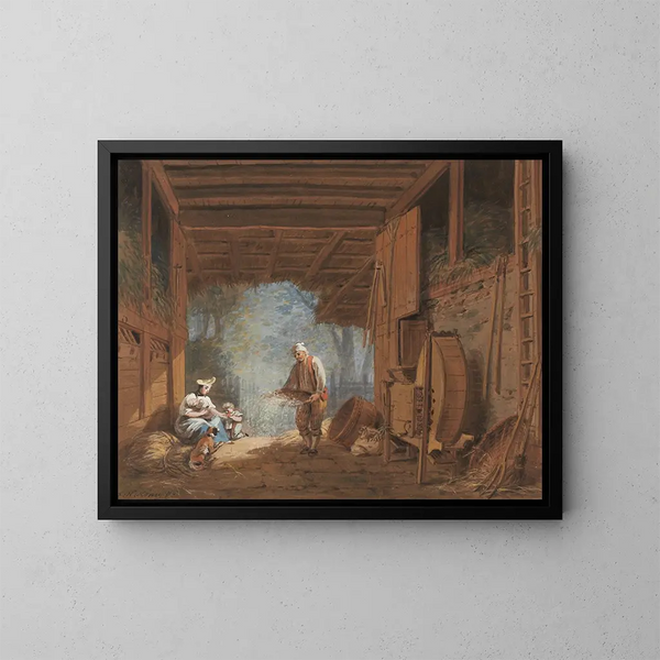 Familie van boeren bij de tenn - Franz Niklaus König — ingelijst kunstwerk aan de muur