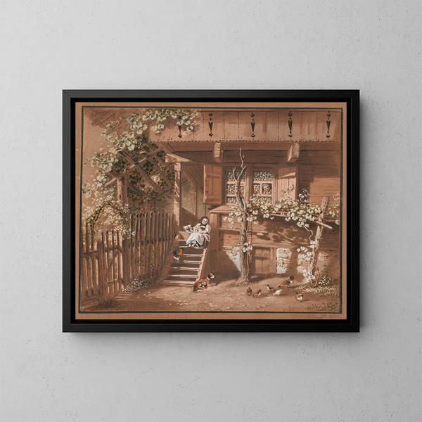 van Familie van boeren met dieren - Franz Niklaus König — ingelijst kunstwerk aan de muur