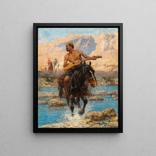 Franz Roubaud - A Rider with Guitar Crossing a Ford.webp