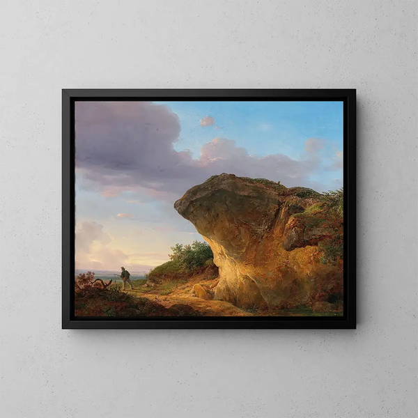 Jager voor een rots - Franz Steinfeld — ingelijst kunstwerk aan de muur