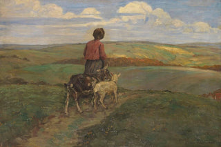 Franz Wallischeck - Mdchen mit Ziegen auf dem Heimweg.webp