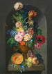 a bronze urn with flowers, a melon, peaches, grapes, a butterfly, and a caterpillar - Franz Xaver Petter — artwork view