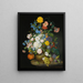van een vaas met camelia's, geraniums, dahlia's, een witte pioenroos, rozen, klaprozen en andere bloemen met fruit op een stenen rand - Franz Xaver Petter — ingelijst kunstwerk aan de muur