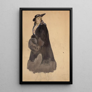 Franz von Bayros - Study of an elegant woman in a black coat.webp
