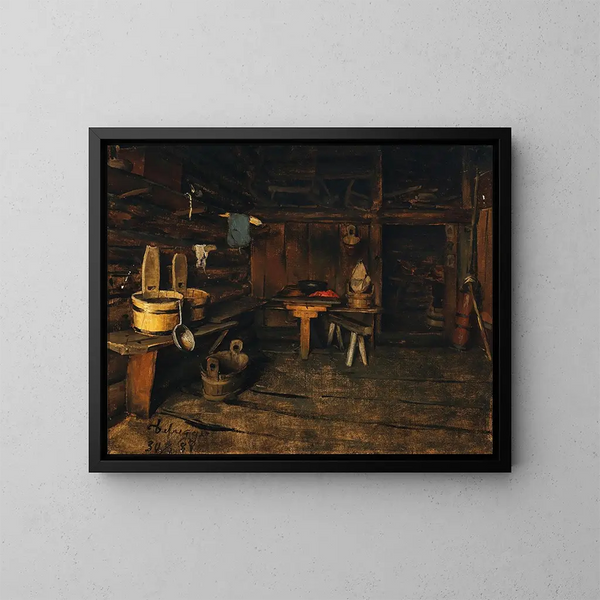 Binnenkant van een alpine hut - Franz von Defregger — ingelijst kunstwerk aan de muur