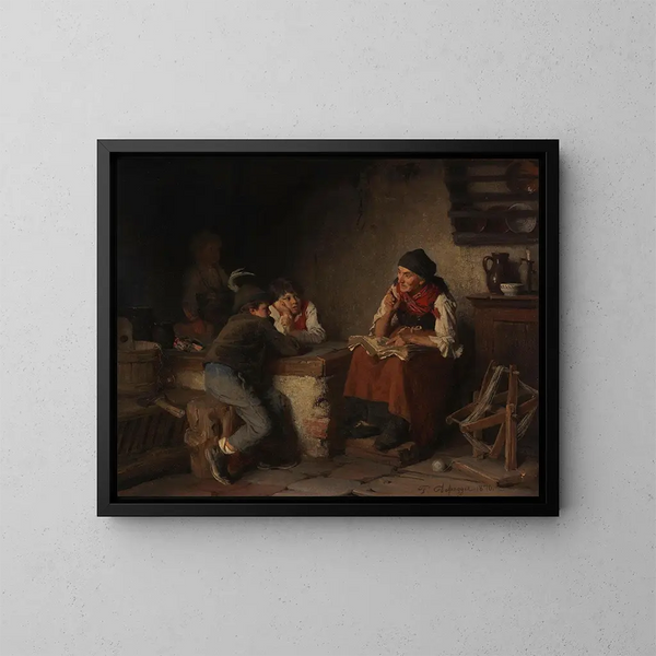 De vertelleres - Franz von Defregger — ingelijst kunstwerk aan de muur