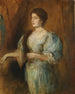 Portret van een dame met een parelsnoer en een bont sjaal - Franz von Lenbach — weergave van het kunstwerk