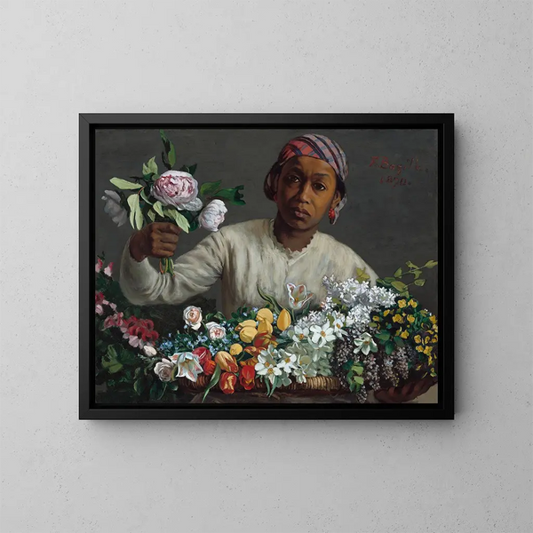 Jonge vrouw met pioenen - Frédéric Bazille — ingelijst kunstwerk aan de muur