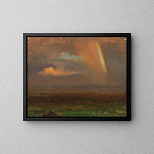Zonsondergang over een uitgestrekt landschap - Frederic Edwin Church — ingelijst kunstwerk aan de muur