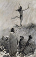 De vuurspuwer tilde de armen op naar de dondervogel - Frederic Remington — weergave van het kunstwerk