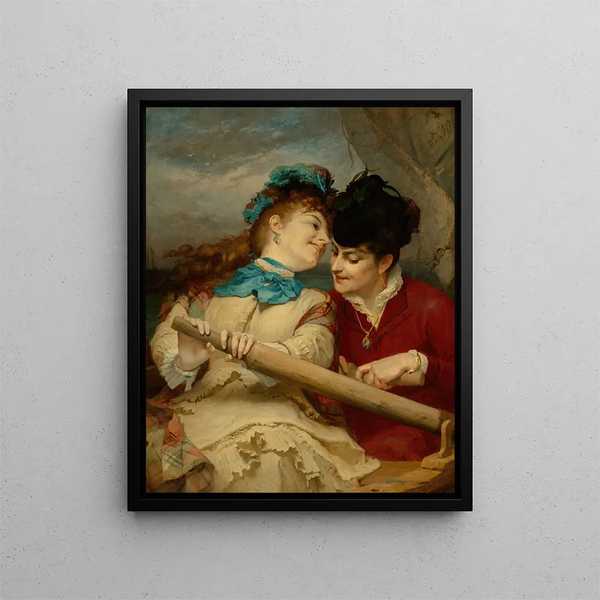 van Waar hebben de jonge meisjes het over - Frederick Arthur Bridgman — ingelijst kunstwerk aan de muur