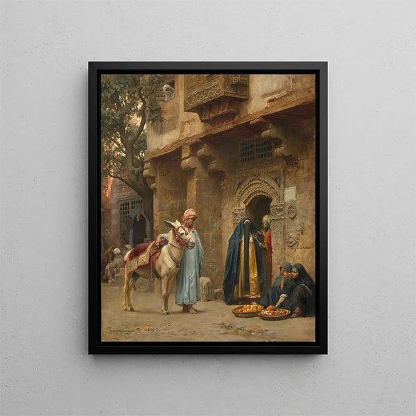 Arabische vrouwen voor een deur - Frederick Arthur Bridgman — ingelijst kunstwerk aan de muur