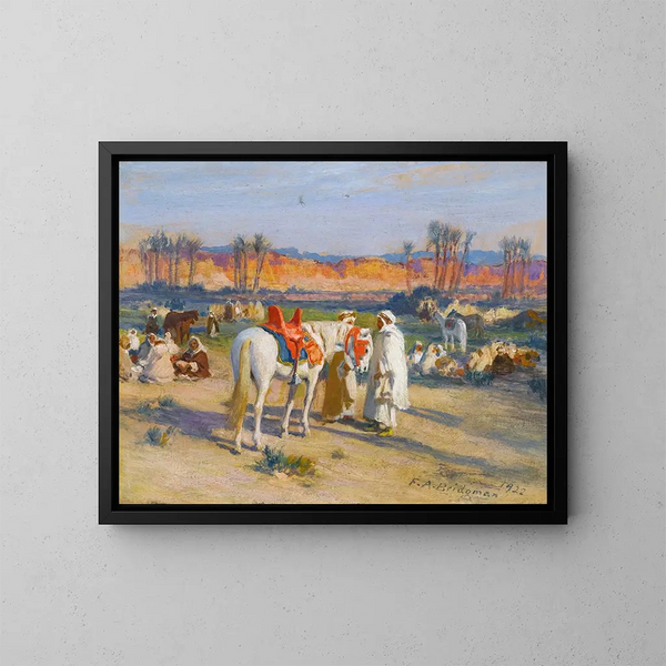 Stop in de woestijn - Frederick Arthur Bridgman — ingelijst kunstwerk aan de muur