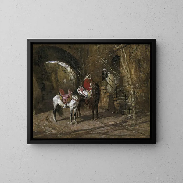 van Cavalier dans une cour - Frederick Arthur Bridgman — ingelijst kunstwerk aan de muur