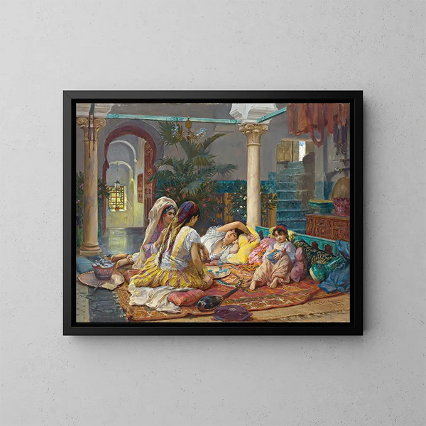 In het harem - Frederick Arthur Bridgman — ingelijst kunstwerk aan de muur