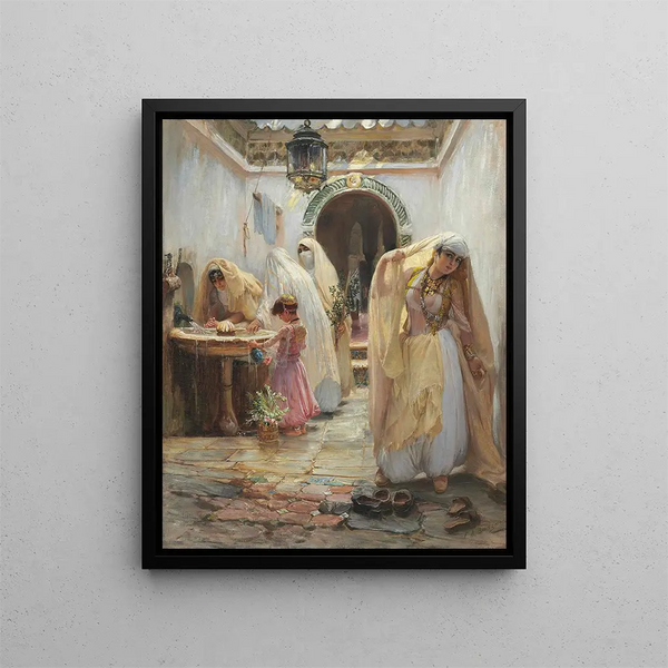 Vrouwen aan de fontein - Frederick Arthur Bridgman — ingelijst kunstwerk aan de muur