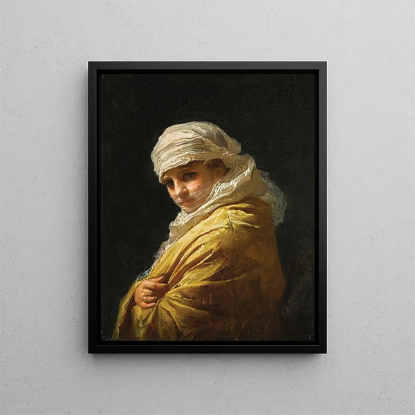 Jonge vrouw met witte tulband - Frederick Arthur Bridgman — ingelijst kunstwerk aan de muur