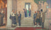 van mannen gewond en ziek verzameld voor een ziekenhuis - Frederick Cayley Robinson — weergave van het kunstwerk