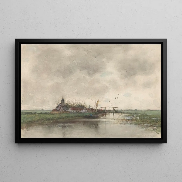 Fredericus Jacobus van Rossum du Chattel - Rivierlandschap met gezicht op een dorp.webp