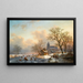 Winter landscape painting with skaters on an icy river - Frederik Marinus Kruseman — framed artwork on a wall