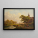 Summer landscape painting with shepherds and livestock near a village - Frederik Marinus Kruseman — framed artwork on a wall