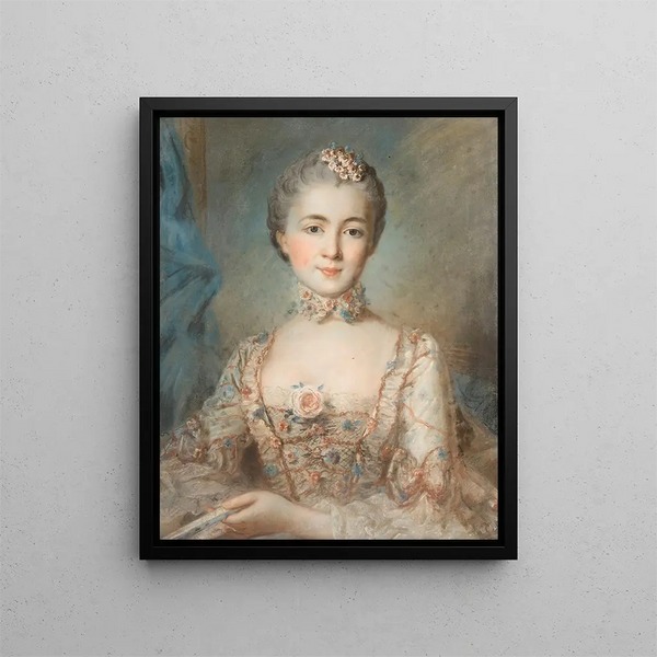 French School - Portrait Of A Woman In A Floral Dress.webp