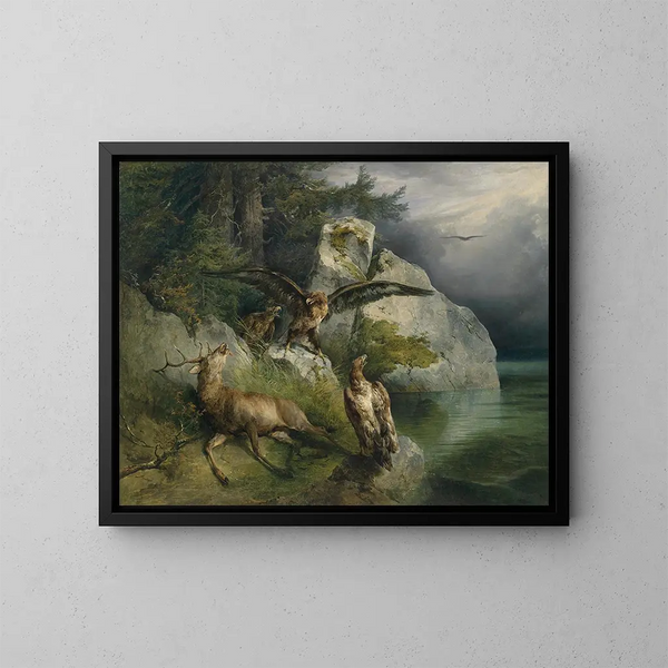 Arend en stervende hert - Friedrich August Matthias Gauermann — ingelijst kunstwerk aan de muur