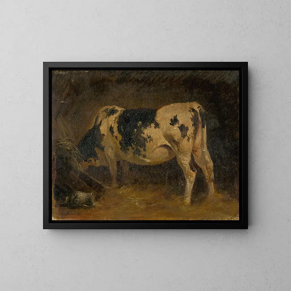 Koe in een schuur - Friedrich August Matthias Gauermann — ingelijst kunstwerk aan de muur