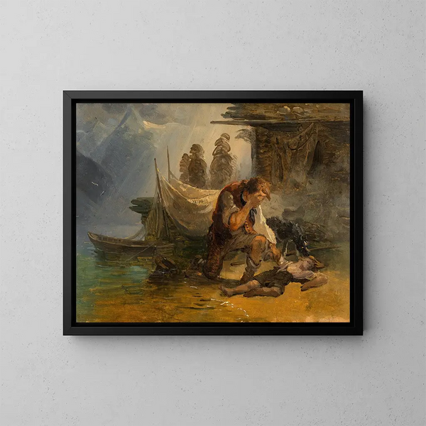 De verdronken jongen - Friedrich August Matthias Gauermann — ingelijst kunstwerk aan de muur