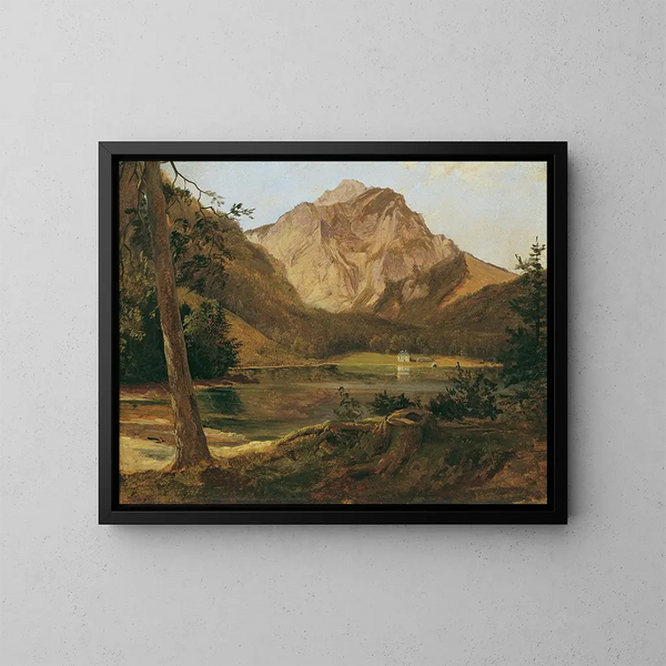 Het meer Langbathsee voor met het massif van de Höllengebirge - Friedrich August Matthias Gauermann — ingelijst kunstwerk aan de muur