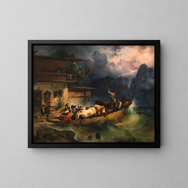 Een bergachtig schip in de storm - Friedrich August Matthias Gauermann — ingelijst kunstwerk aan de muur