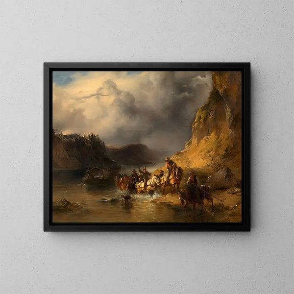 Een konvooi boten op de Donau - Friedrich August Matthias Gauermann — ingelijst kunstwerk aan de muur