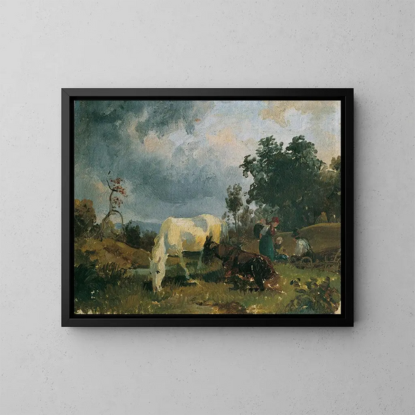van een grijze paard op de heide - Friedrich August Matthias Gauermann — ingelijst kunstwerk aan de muur