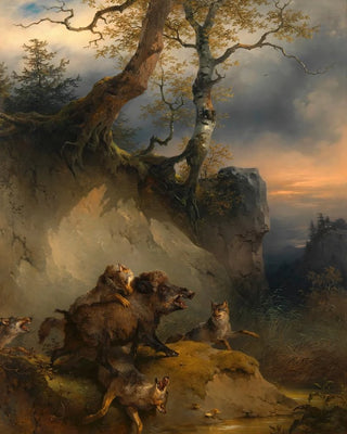 Friedrich August Matthias Gauermann - Ein von Wlfen angefallener Eber.webp