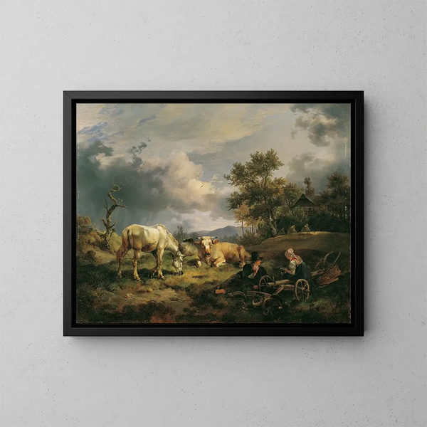 Jong koppel boeren rustend in het veld - Friedrich August Matthias Gauermann — ingelijst kunstwerk aan de muur