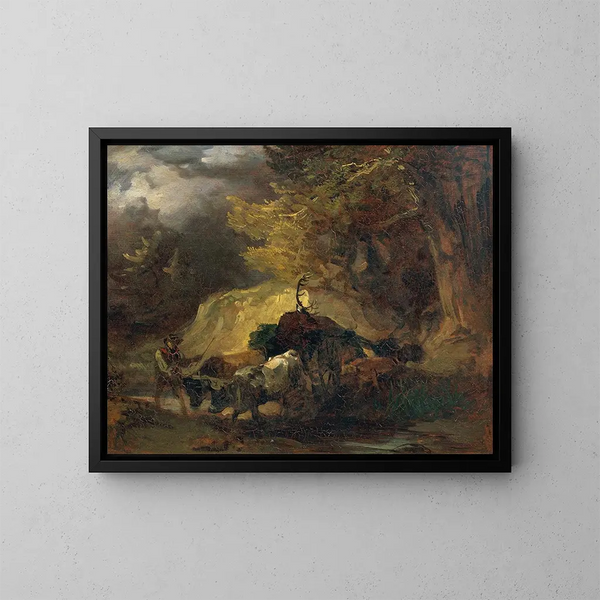 Na de jacht - Friedrich August Matthias Gauermann — ingelijst kunstwerk aan de muur