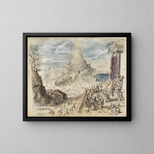 De Toren van Babel - Friedrich Brentel — ingelijst kunstwerk aan de muur