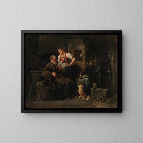 In de smederij - Friedrich Friedländer — ingelijst kunstwerk aan de muur