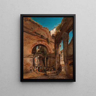 Friedrich Loos - Rome view at the Portico di Ottavia with the old fishers market.webp