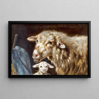 Friedrich Otto Gebler - Mutterschaf mit Lamm im Stall.webp