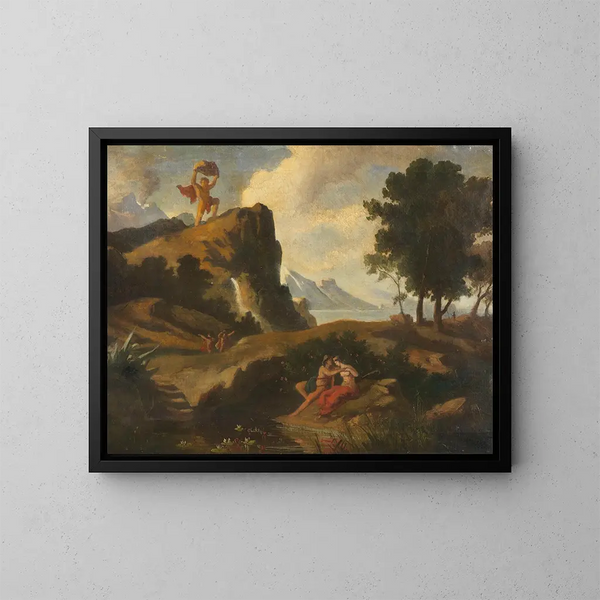 De cycloop Polyphème jaloers doodt Akis, de minnaar van de Nereïde Galatée, met een rots - Friedrich Preller de Jonge — ingelijst kunstwerk aan de muur