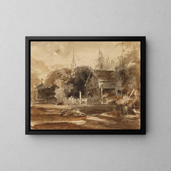Uitzicht op een Zwitsers dorp - Friedrich Salathé — ingelijst kunstwerk aan de muur