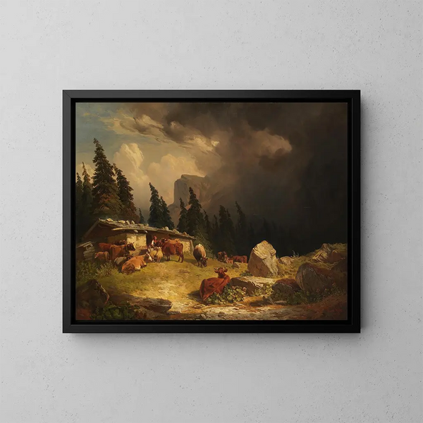 Storm in de bergen - Friedrich Voltz — ingelijst kunstwerk aan de muur
