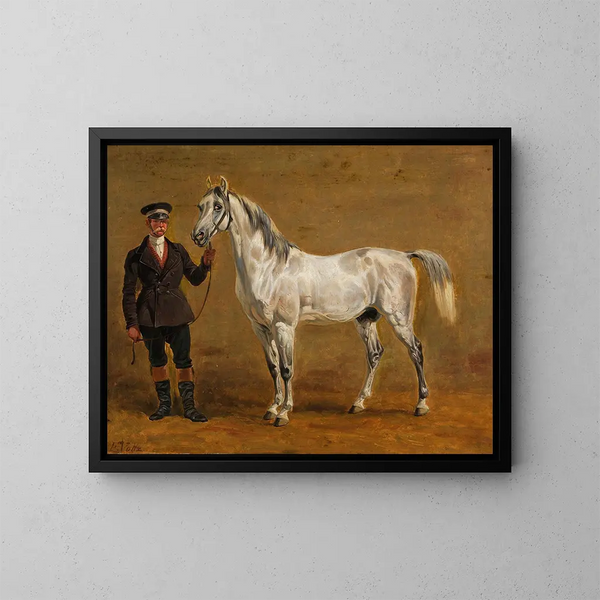 Paard grijs met cavalerieofficier - Friedrich Voltz — ingelijst kunstwerk aan de muur