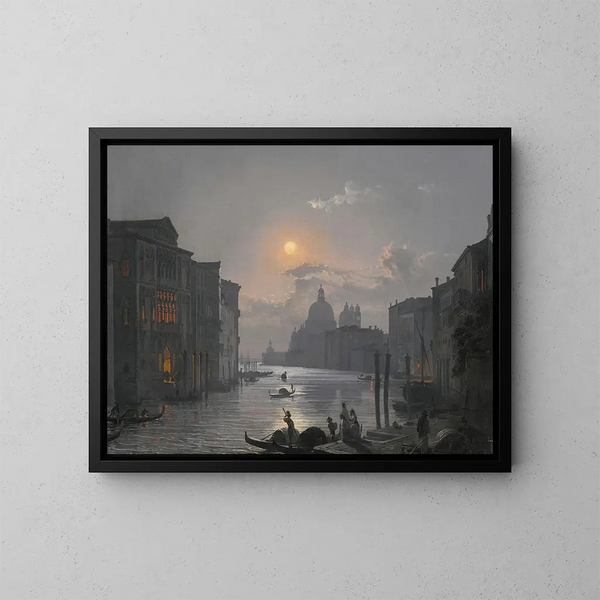 Venetië, uitzicht op het Groot Kanaal met het Palazzo Cavalli-Franchetti en Santa Maria della Salute - Friedrich von Nerly — ingelijst kunstwerk aan de muur