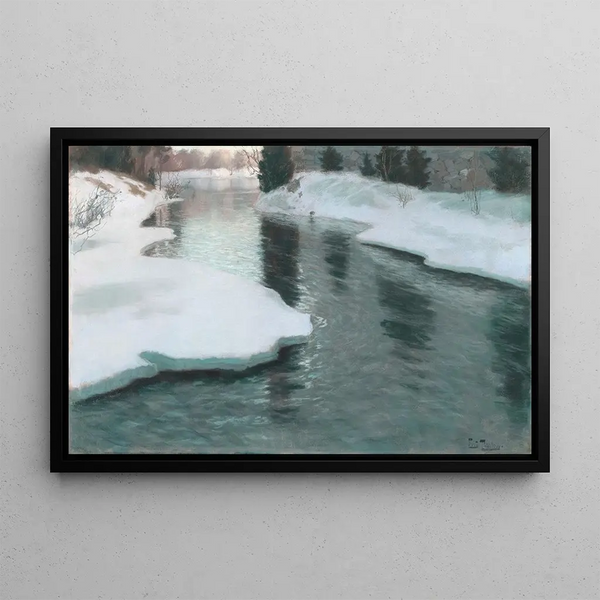 Sneeuw Smeltende - Frits Thaulow — ingelijst kunstwerk aan de muur