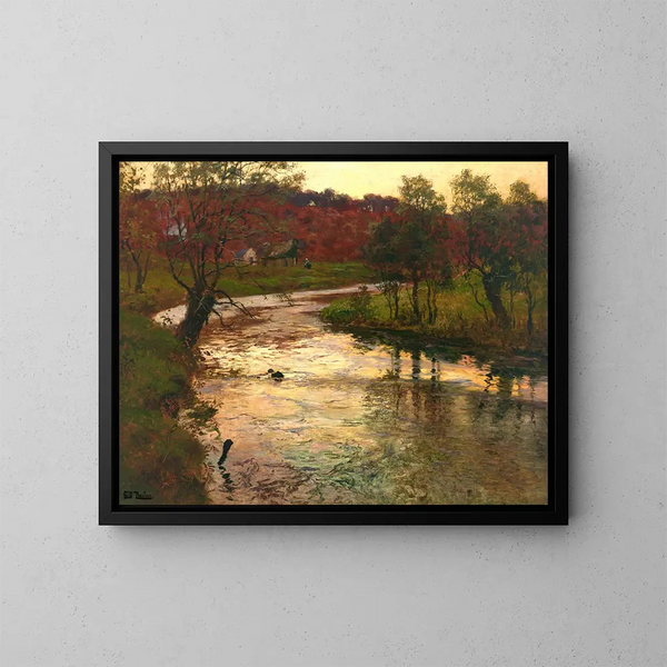 Zonsondergang over de rivier Elle nabij Quimper, Frankrijk - Frits Thaulow — ingelijst kunstwerk aan de muur