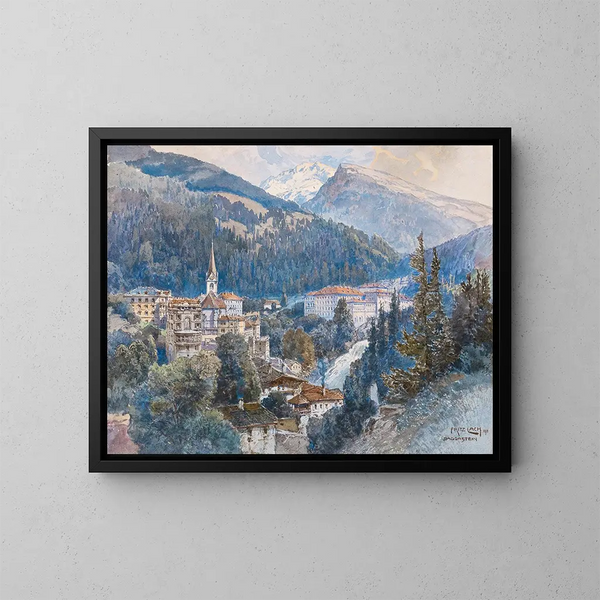 Uitzicht op Bad Gastein en de waterval - Fritz Lach — ingelijst kunstwerk aan de muur