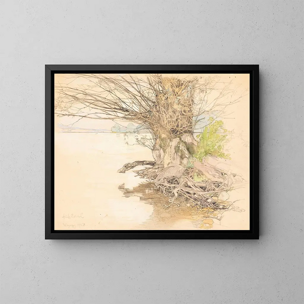 Een wilg aan de oever van het meer - Fritz Lach — ingelijst kunstwerk aan de muur
